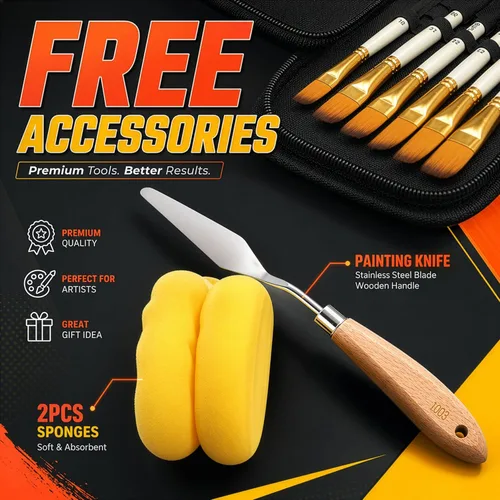 Miniatura 6 de DUGATO Juego de 15 pinceles para pintura artística con estuche emergente, cuchillo de paleta y esponjas, pelo de nailon para pintura acrílica, óleo