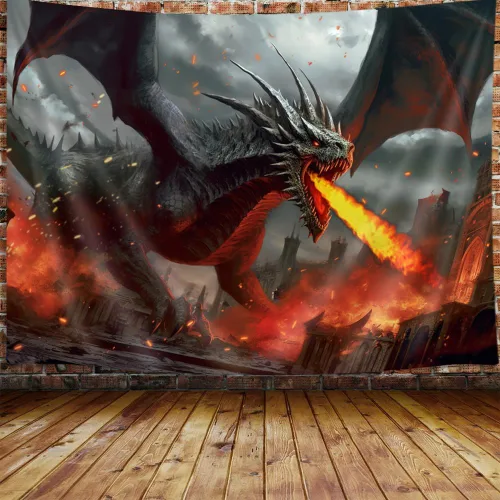 Miniatura 8 de JAWO Tapiz de dragón de fantasía, tapiz de galaxia azul castillo de animales geniales para colgar en la pared para niños y hombres, tapices, manta