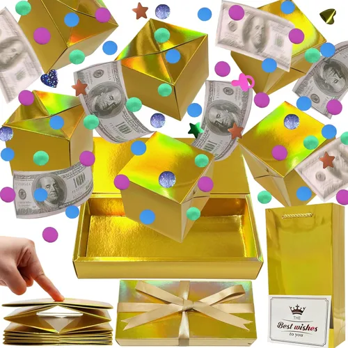 Miniatura 15 de JINSTABAG Caja sorpresa caja de regalo para dinero, cajas de regalo plegables únicas con confeti, caja de regalo sorpresa explosión para cumpleaños