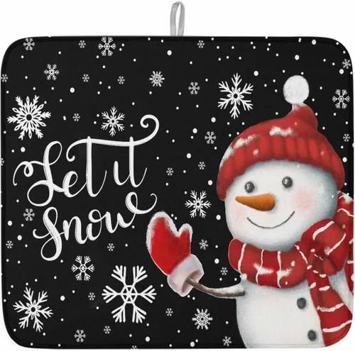 Tapete clásico de microfibra para secado de platos, 16 x 18 pulgadas, escurridor absorbente para encimera de cocina, patrón de copo de nieve de