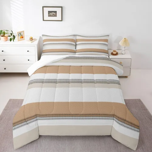 Miniatura 12 de jejeloiu Juego de edredón geométrico para niños, tamaño individual, diseño de rayas de color negro, blanco y gris, juego de ropa de cama decorativo