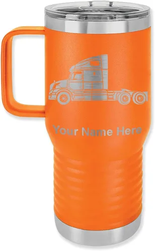 Miniatura 27 de LaserGram Taza de café aislada al vacío de 15 onzas, cabina de camión, grabado personalizado incluido (negro)