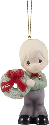 Precious Moments 221010 May Your Christmas Wishes Come True 2022 Adorno de porcelana con fecha de niño Bisque