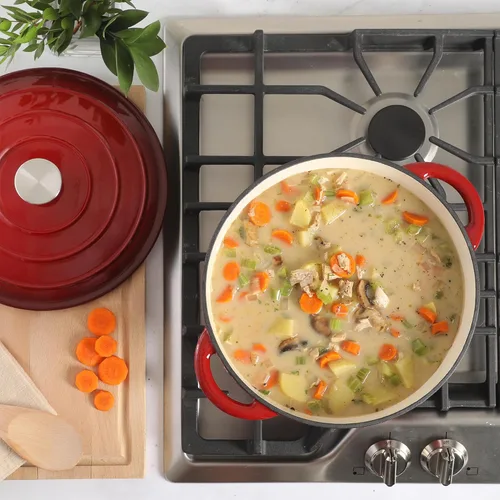 Miniatura 5 de Gibson Home Addlestone - Olla holandesa de hierro fundido esmaltado de 7 cuartos de galón con tapa, redonda, apta para horno hasta 500 °F, ideal