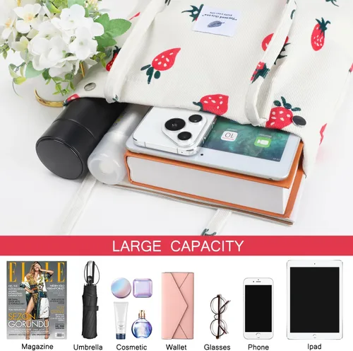 Miniatura 92 de Ayieyill - Bolsa de pana para mujer y niña, con correa de lona para colgar al hombro, bolsa con bolsillo