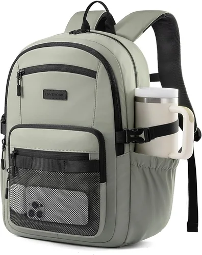Miniatura 8 de LOVEVOOK Mochila para laptop para mujeres/hombres con correa de hebilla mejorada para portavasos y bolsillo de malla versátil, Negro, 15,6 pulg.