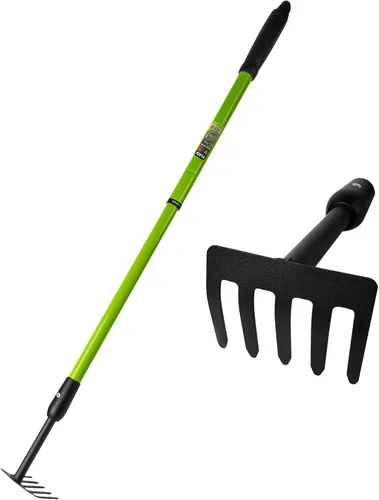 Rastrillo de jardín con mango telescópico (27-39 pulgadas) ajustable, rastrillo de mano pequeño de mango largo para jardinería, macizos de flores y
