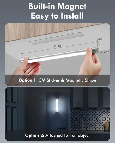 Miniatura 6 de BLS Luces LED para Armario, Luz con Sensor de Movimiento de 52LED para Interiores, Luces Bajo Gabinete Recargables USB-C, Iluminación Bajo Gabinete