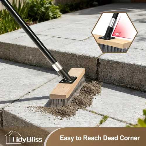 Miniatura 4 de TidyBliss Cepillo de alambre de acero inoxidable con mango largo, escoba rígida de metal resistente, removedor de musgo para exteriores para piso