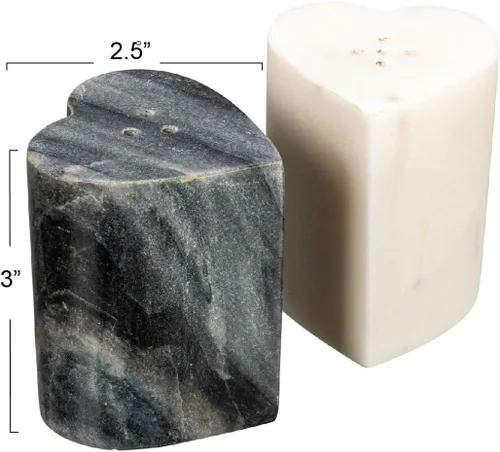 Miniatura 8 de Salero y pimentero de mármol en forma de corazón, juego de 2, gris y blanco