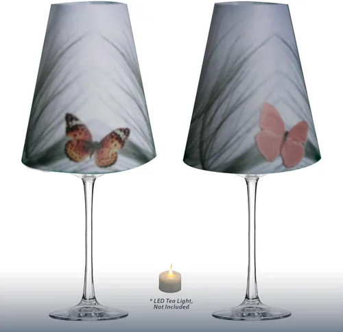 Miniatura 2 de Royal Designs Vellum Tea Light - Pantalla de cristal de vino, diseño de mariposa naranja, juego de 6