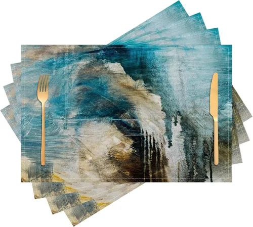 Miniatura 14 de Beige Grey Placemats Place Mats Set of 4 Modern Abstract Art Kitchen Table Mats - Washable Wipeable Linen Cloth Heat Resistant Dining Placemats for