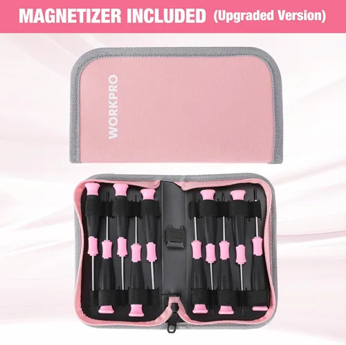 Miniatura 7 de WORKPRO Juego de destornilladores de precisión de 10 piezas con bolsa, destornilladores pequeños magnéticos con Phillips, ranurados, Torx Star, kit