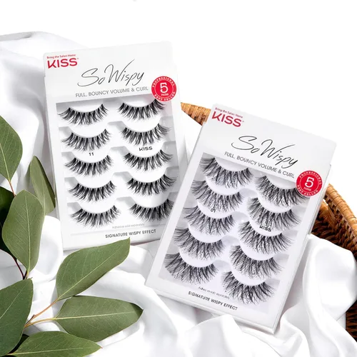 Miniatura 3 de KISS So Wispy - Pestañas postizas, paquete de varias unidades, n.º 01, fáciles de aplicar, ligeras, 100% libres de crueldad, pelo humano natural