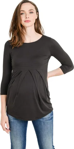 Miniatura 15 de LaClef - Blusa de maternidad para mujer, cuello redondo, manga 3/4, plisada al frente, estilo peplum
