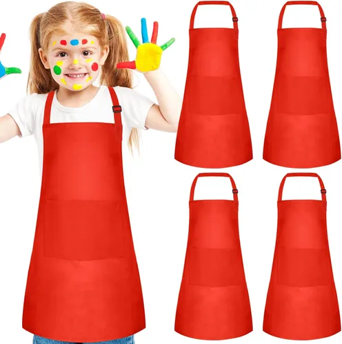 Miniatura 17 de Juego de 15 delantales para niños, delantal ajustable para niños con 2 bolsillos, delantal de chef para niños para pintar, cocinar, hornear, Negro