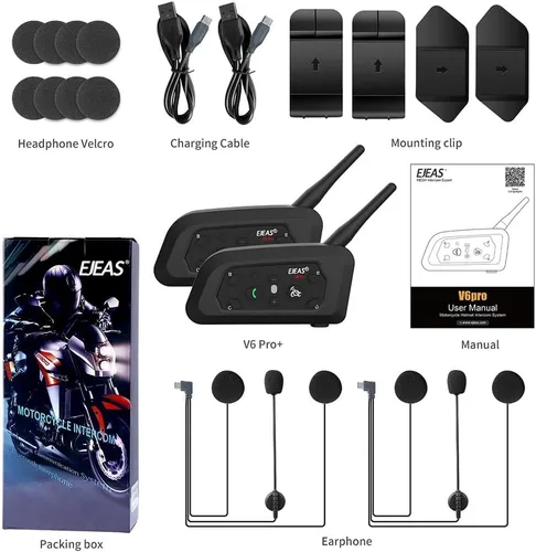 Miniatura 9 de EJEAS V6 Pro - Auriculares con sistema de comunicación Bluetooth con 3,937.0 ft impermeable/reducción de ruido/llamadas manos libres/música