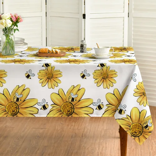 Miniatura 7 de Horaldaily Mantel de verano de 52 x 70 pulgadas, diseño de girasol amarillo, abejorro, negro, otoño, lavable, para fiesta, picnic, decoración de cena
