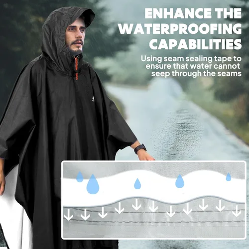 Miniatura 5 de ANYOO Poncho de lluvia con capucha para adultos, impermeable, ligero, para hombres y mujeres, chaqueta de lluvia reutilizable para emergencias al