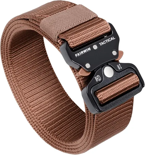 Miniatura 12 de FAIRWIN Cinturón Táctico, Estilo Militar Webbing Riggers Web Gun Belt con Hebilla de Metal de Liberación Rápida de Servicio Pesado Negro (Coal Black)