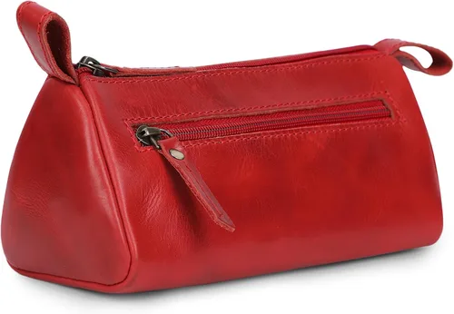 Miniatura 10 de Bolsa de maquillaje de cuero para mujer, bolsa de cosméticos de cuero genuino, bolsa de maquillaje hecha a mano con cremallera, bolsa de aseo Azul