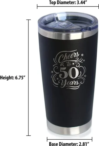Miniatura 4 de Cheers to 50 Years - Vaso de café aislado con tapa deslizante - Taza aislada de acero inoxidable - Regalo para 50 aniversario - Negro