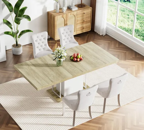 Miniatura 67 de Juego de mesa de comedor extensible marrón de 63 a 78.74 pulgadas para 4, juego de mesa de comedor de 5 piezas con 4 sillas, mesa de cocina