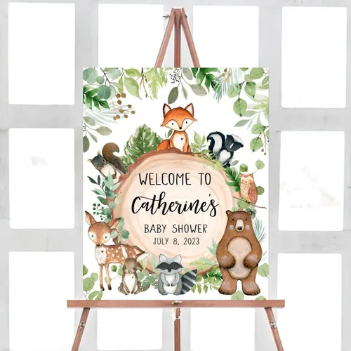 Miniatura 8 de Letrero de bienvenida de baby shower, letrero de bienvenida de baby shower de bosque, decoración de baby shower de bosque, cartel de baby shower
