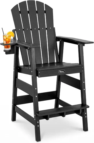 Miniatura 10 de FUNBERRY Juego de 2 sillas altas Adirondack con mesa de conexión extraíble, silla de balcón alta para todo tipo de clima con portavasos 2