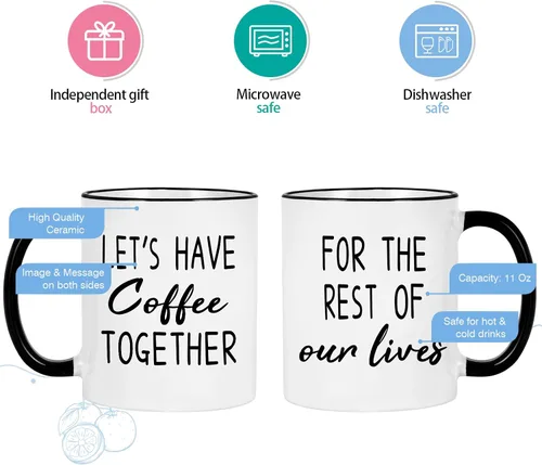 Miniatura 5 de Maustic Juego de tazas de café de 11 onzas para novios y novias, regalos para él y ella, regalo de despedida de soltera, Let's Have Coffee Together