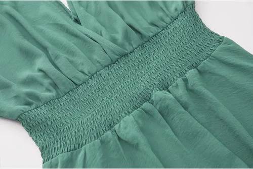 Miniatura 45 de Vestido largo de encaje para mujer de manga corta y cuello en V, vestido de fiesta estilo bohemio con cintura fruncida, vestido bohemio para mujer