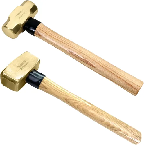 Miniatura 10 de WEDO Juego de martillos de trineo de latón de 2 piezas, 3 lb+5 libras, mango de madera, forjado a presión, resistente a la corrosión, estándar DIN