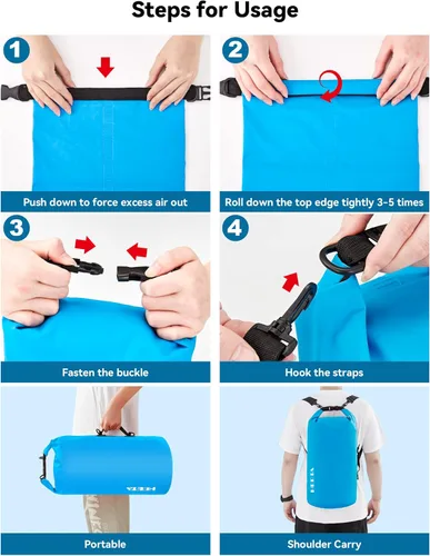 Miniatura 4 de HEETA - Bolsa seca impermeable para mujeres y hombres (versión actualizada) 5 L/10 L/20 L/30 L/40 L, bolsa de almacenamiento seca ligera con parte