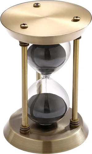 Miniatura 8 de SuLiao Reloj de arena con temporizador de arena de 1 minuto, reloj de arena de latón pequeño de 1 minuto, reloj retro de arena negra, reloj vintage