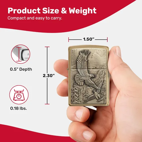 Miniatura 3 de Zippo Encendedor de bolsillo Eagles Dare - Encendedores recargables con tapa abatible a prueba de viento - Encendedores de bolsillo con diseño Latón