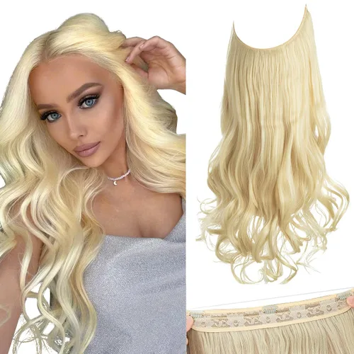Miniatura 33 de SARLA Extensiones de cabello con alambre invisible con 3 clips, postizo sintético corto, ondulado, rizado, diadema ajustable transparente