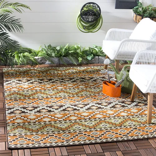 Miniatura 8 de SAFAVIEH Alfombra lavable para exteriores, colección Veranda – Alfombra de pasillo de 2.3 x 6 pies, color azul y crema, no desprende pelusa y fácil