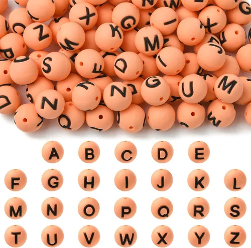 Miniatura 11 de 26 cuentas de silicona con letras de 0.59 pulgadas para hacer llaveros, cuentas focales redondas de silicona A-Z para bolígrafos, pulseras, collares