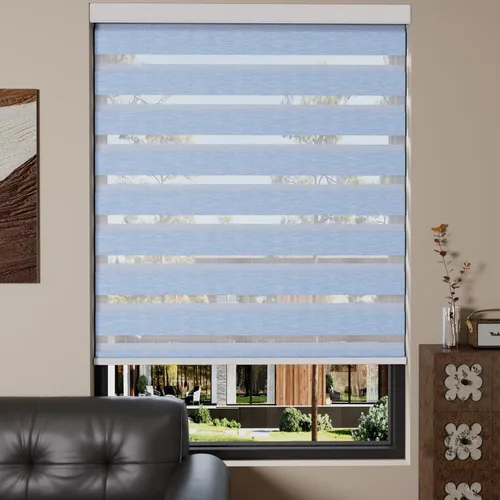 Miniatura 54 de MYshade Persianas enrollables de cebra opacas (85 %) con cordón para ventanas interiores, persianas de doble capa beige para dormitorio, baño, sala