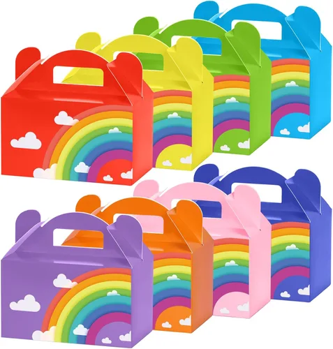 MOORAY Paquete de 48 cajas de regalo de arcoíris, caja de regalo de papel a dos aguas, cajas de regalo de pastel de dulces de colores para damas de