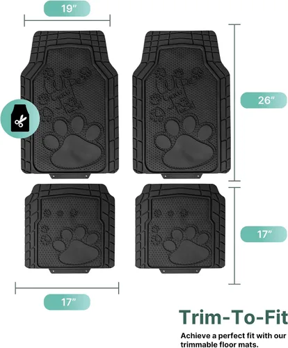 Miniatura 5 de FH Group Alfombrillas para automóvil, adorable estampado de patas, alfombrillas de goma resistentes, juego completo de ajuste universal, climaproof