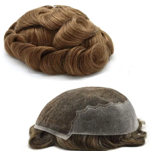 Miniatura 44 de Peluca de repuesto de cabello natural de poliuretano con encaje frontal para hombre (7x9 pulgadas, densidad de luz, 1B40# negro natural con 40% gris)