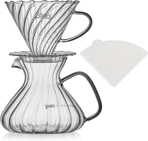Miniatura 9 de Bincoo Juego de cafetera para verter con gotero tamaño 0.1 fl oz, juego de servidor de café de vidrio cónico de 60 ángulos con soporte y papel