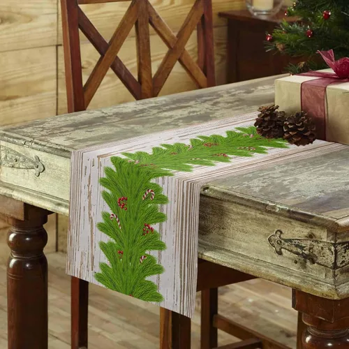 Miniatura 3 de Camino de mesa con guirnalda de Navidad, algodón y lino, para decoración de Navidad, bufanda larga de 48 pulgadas, para vacaciones, invierno