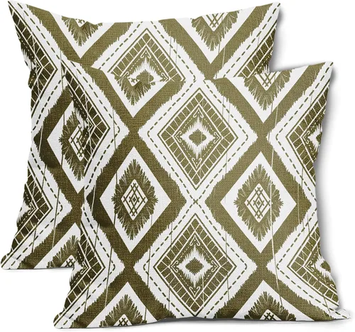 Miniatura 17 de Juego de 2 fundas de almohada geométricas de color naranja quemado de 18 x 18 pulgadas con diamantes Ikat de color marfil óxido, estilo bohemio