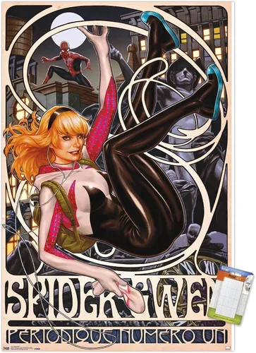 Miniatura 11 de Trends International Marvel Comics - Póster de pared de Spider-Gwen - Cover #1, 14.725 x 22.375 pulgadas, versión enmarcada de madera de granero