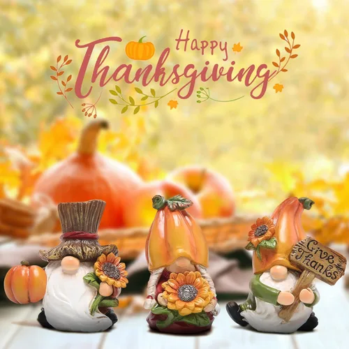 Miniatura 6 de Hodao 3 gnomos de calabaza de Acción de Gracias, hechos a mano, elfo sueco Tomte para decoración de otoño, regalo de decoración de Acción