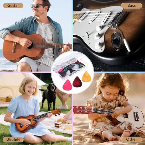 Miniatura 6 de 60 piezas de púas para guitarra, 3 diferentes grosores de púas de celuloide coloridas con arte abstracto para bajo, eléctrica, acústica. Regalos
