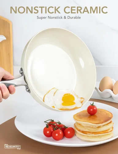 Miniatura 3 de MICHELANGELO Sartén grande con tapa, sartén de cerámica de 14 pulgadas con revestimiento antiadherente, sartén antiadherente saludable, compatible