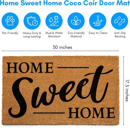 Miniatura 3 de PLUS Haven 17.5x30 Alfombra de Puerta "Home Sweet Home" con Respaldo Resistente - Alfombra de Coco Coir para Usos en Interiores o Exteriores